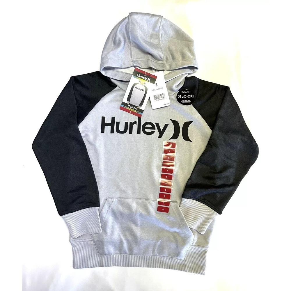 NWT‎ Boy's HURLEY H20-Dri Gray Black Solar Hoodie - Size 8